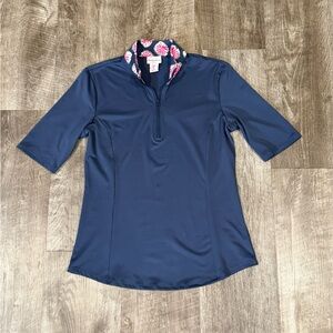 Tommy Bahama Golf 1/4 Zip Polo Shirt Womens Small Navy Blue Short Sleeve